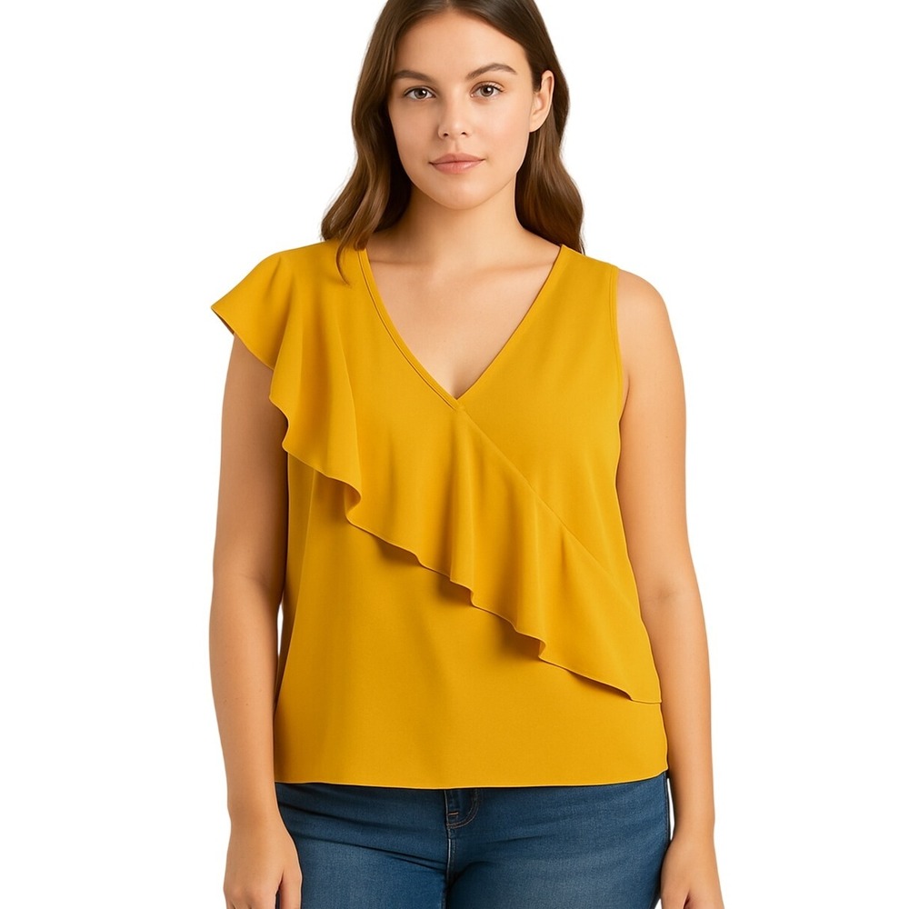 Banana Republic Women's Asymmetrical Ruffle V Neck Top‎ Yellow Size Medium